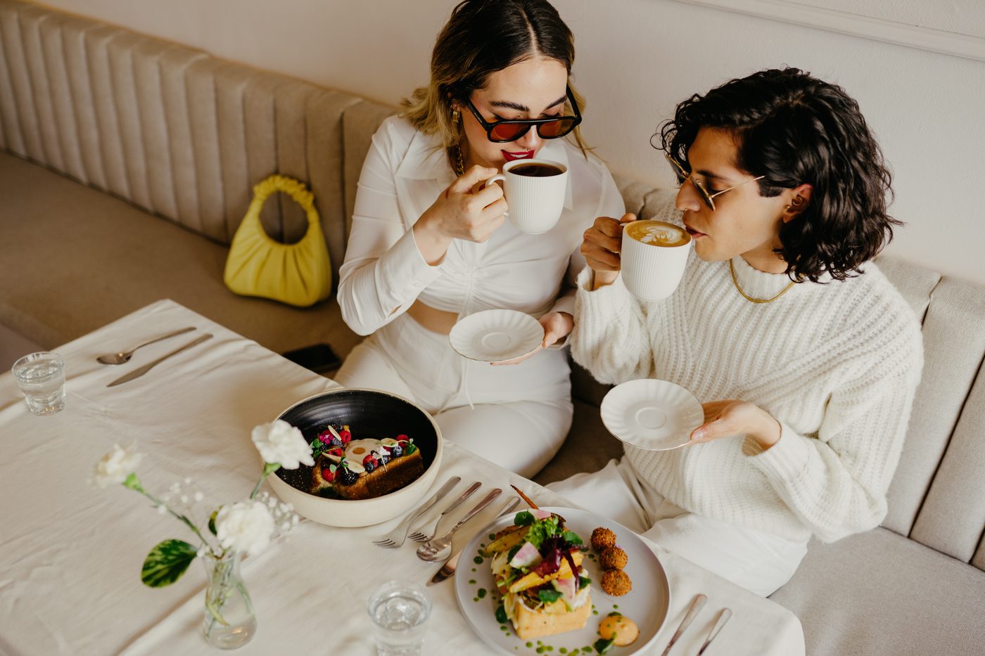friends having coffee brunch